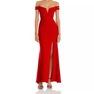 Deep v off the shoulder red gown